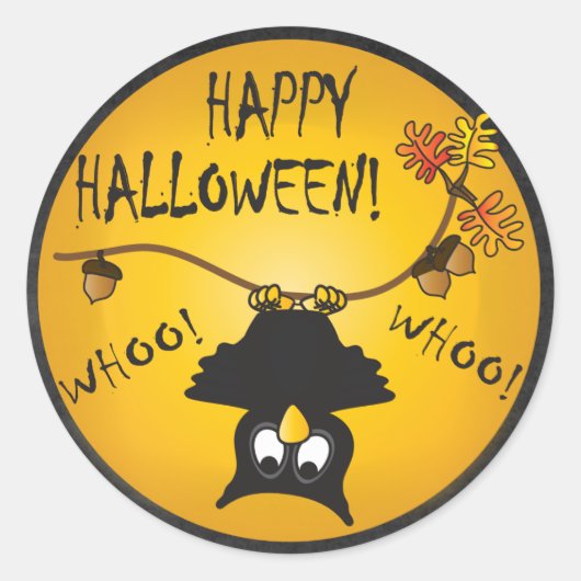 Halloween Whoo Uil Ronde Sticker (Voorkant)