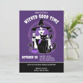 Halloween wicked goede tijd heks en wijn volwassen kaart (Staand voorkant)