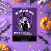 Halloween wicked goede tijd heks en wijn volwassen kaart
