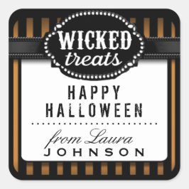 Halloween Wicked Treats Sinaasappel & Zwart Gestre Vierkante Sticker