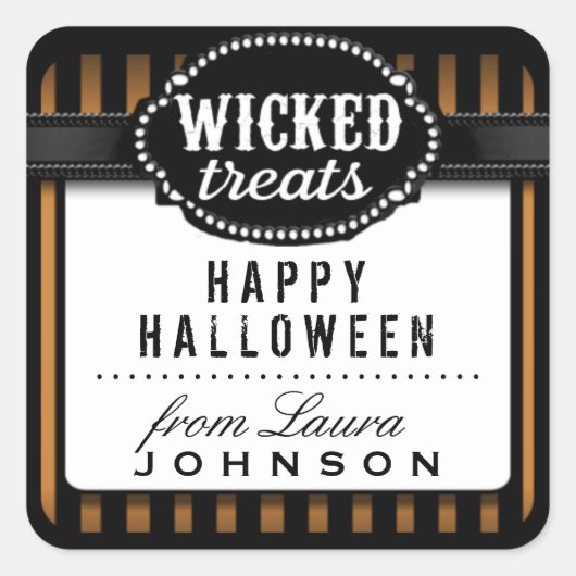 Halloween Wicked Treats Sinaasappel & Zwart Gestre Vierkante Sticker (Voorkant)