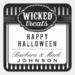 Halloween Wicked Treats Zwart & Wit Gestreept Vierkante Sticker