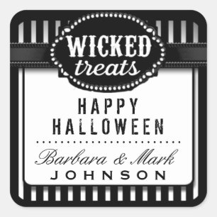 Halloween Wicked Treats Zwart & Wit Gestreept Vierkante Sticker
