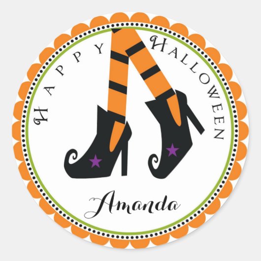 Halloween Wicked Witch hiel schoen stickers labels (Voorkant)