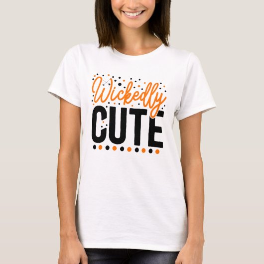 Halloween Wickely Cute Oranje Black T-shirt (Voorkant)