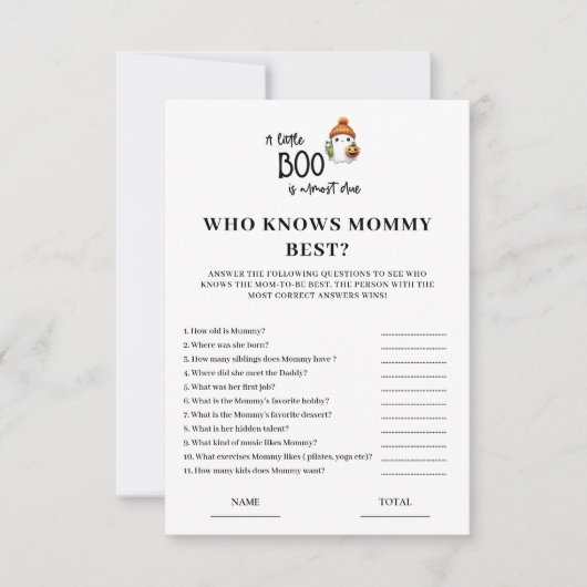 Halloween Wie kent Mama Beste Baby shower Game Kaa Kaart (Voorkant)