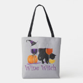 Halloween Wijn Heks Zwarte Kat Tote Bag (Achterkant)