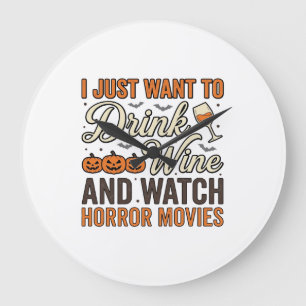 Halloween Wijn Horror Films Vintage Shirt Ontwerp_ Grote Klok