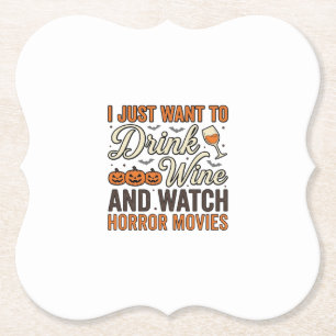 Halloween Wijn Horror Films Vintage Shirt Ontwerp_ Kartonnen Onderzetters
