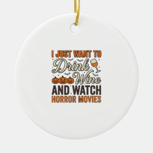 Halloween Wijn Horror Films Vintage Shirt Ontwerp_ Keramisch Ornament
