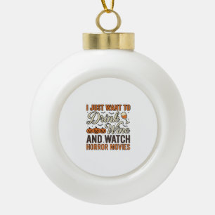 Halloween Wijn Horror Films Vintage Shirt Ontwerp_ Keramische Bal Ornament