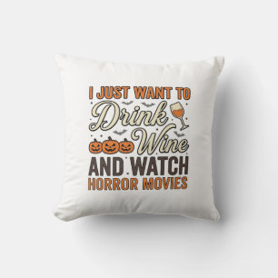 Halloween Wijn Horror Films Vintage Shirt Ontwerp_ Kussen