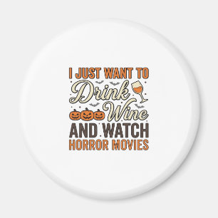 Halloween Wijn Horror Films Vintage Shirt Ontwerp_ Magneet