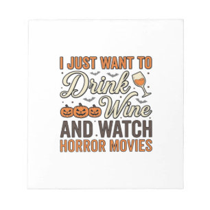 Halloween Wijn Horror Films Vintage Shirt Ontwerp_ Notitieblok
