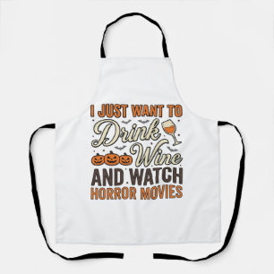 Halloween Wijn Horror Films Vintage Shirt Ontwerp_ Schort
