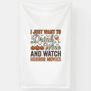 Halloween Wijn Horror Films Vintage Shirt Ontwerp_ Spandoek