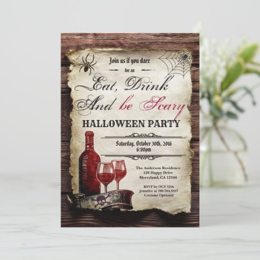 Halloween wijnfeest uitnodiging (Staand voorkant)
