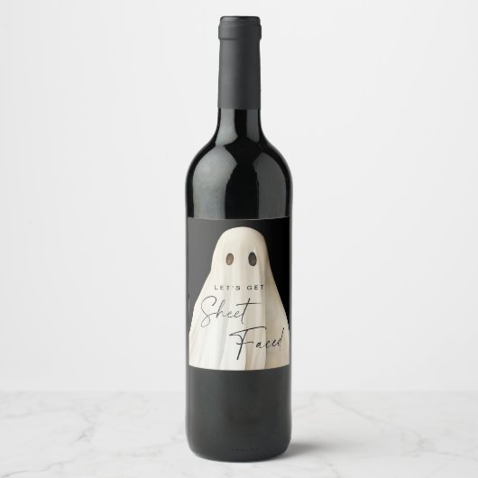 Halloween Wijnfles Label Let's Get Sheet Faced Wijn Etiket (Voorkant)
