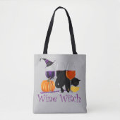 Halloween Wijnheks Zwarte Kat Tote Bag (Voorkant)