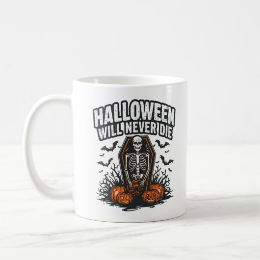Halloween Will Never Die beroemd gemaakt door Spoo Koffiemok (Links)