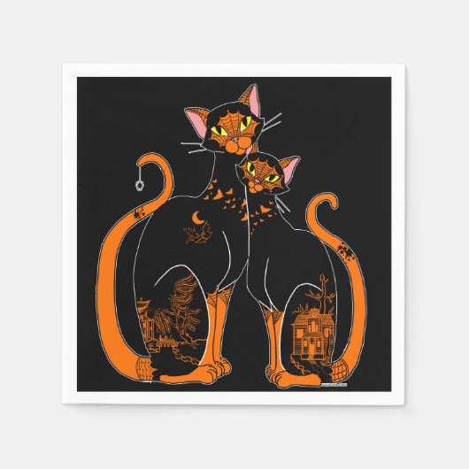 Halloween Willow Pattern Cats Servetten (Voorkant)