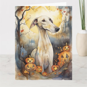 Halloween Windhond Met Pompoenen Eng Kaart