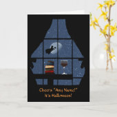 Halloween Wine en Witch Funny Custom Name Kaart (Gele Bloem)