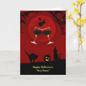 Halloween Wine en Witches Custom Name Kaart (Gele Bloem)