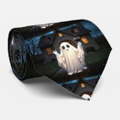 Halloween Wine Ghost Holiday Grappig Schattige Stropdas (Opgerold)