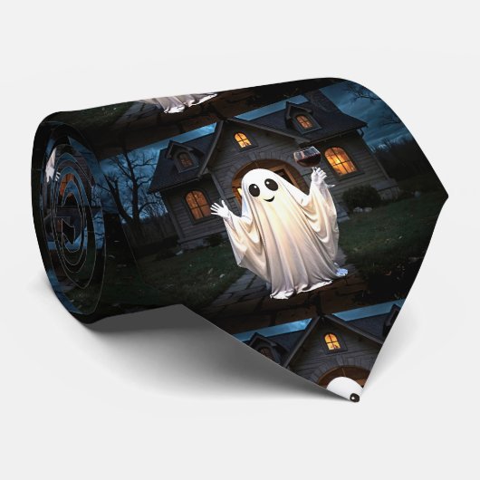 Halloween Wine Ghost Holiday Grappig Schattige Stropdas (Opgerold)
