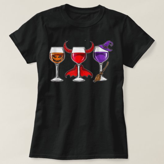 Halloween Wine Glasses Funny Hallowine Pumpkin Dev T-shirt (Design voorkant)