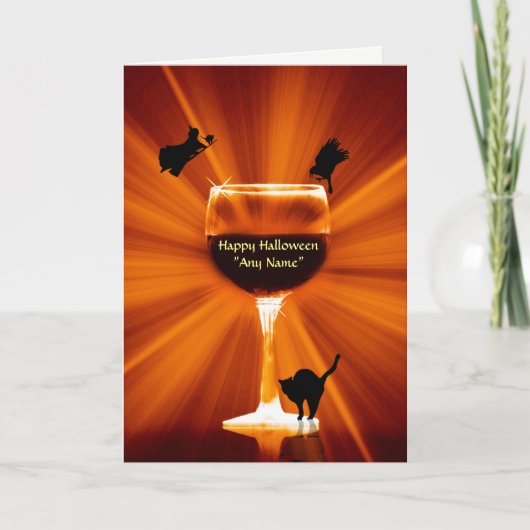 Halloween Wine met aangepaste naam Kaart (Voorkant)