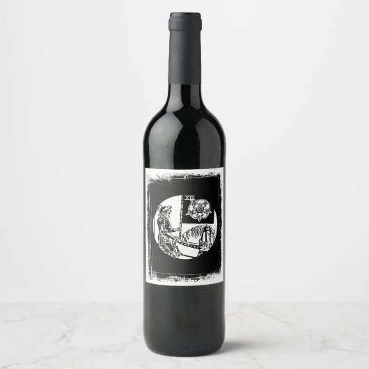 Halloween Wine Tarot Kaart Death Black & White Wijn Etiket (Voorkant)