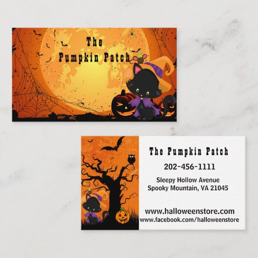 Halloween winkel personaliseren - pompoenpatch visitekaartje (Voorkant / Achterkant)