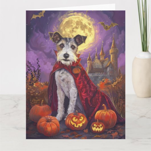 Halloween Wirefox Terrier Vampire Pumpkins eng Kaart (Voorkant)
