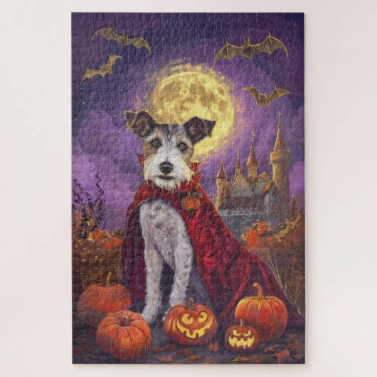 Halloween Wirefox Terrier Vampire Pumpkins eng Legpuzzel (Verticaal)