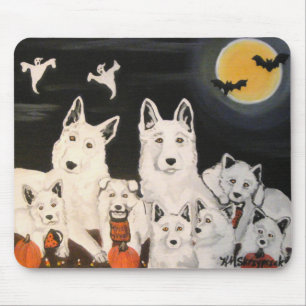 Halloween Wit Duits Herder Hond Familie Muismat
