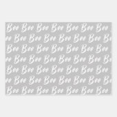 Halloween wit grijs boo tekstpatroon inpakpapier vel (Voorkant 2)