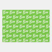 Halloween wit groen boo tekstpatroon inpakpapier vel (Voorkant)