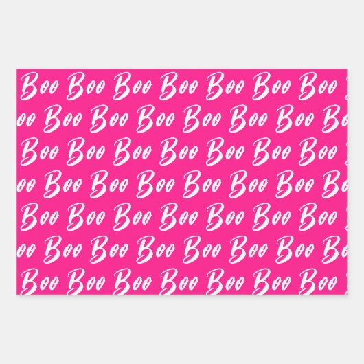 Halloween wit heet roze boo tekst patroon inpakpapier vel (Voorkant 3)