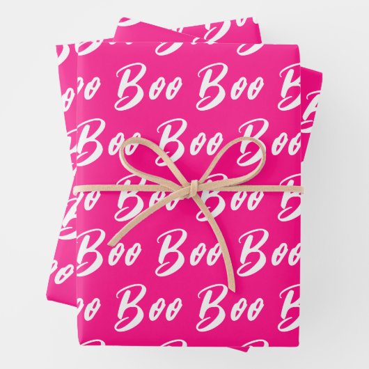 Halloween wit heet roze boo tekst patroon inpakpapier vel (In situ)