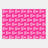 Halloween wit heet roze boo tekst patroon inpakpapier vel (Voorkant)