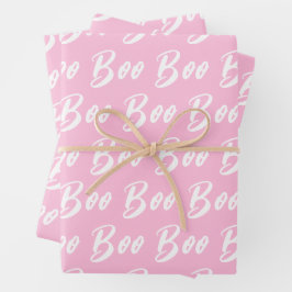 Halloween wit licht roze boo tekst patroon inpakpapier vel