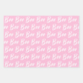 Halloween wit licht roze boo tekst patroon inpakpapier vel (Voorkant)