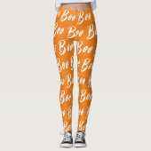 Halloween wit oranje boe tekstpatroon leggings (Voorkant)