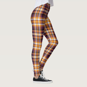 Halloween Wit, Oranje & Paarse Geruite Patroon Leggings