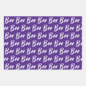Halloween wit paarse boo tekst patroon inpakpapier vel (Voorkant 2)