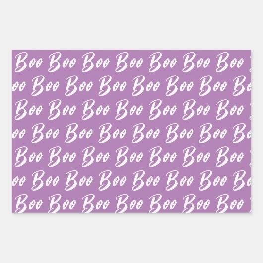 Halloween wit paarse lavendel boo tekstpatroon inpakpapier vel (Voorkant 3)