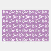 Halloween wit paarse lavendel boo tekstpatroon inpakpapier vel (Voorkant)
