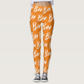 Halloween wit sinaasappel boo tekstpatroon leggings (Voorkant)